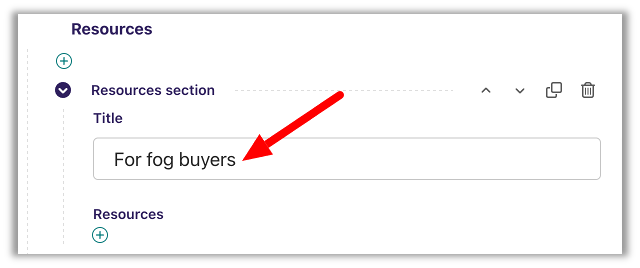 about page resources section with title